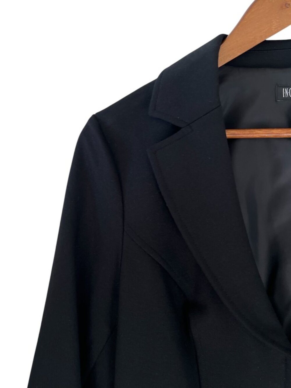 INC Ruched Sleeve Ruffle Bottom Blazer/Jacket In Black Size M - Picture 3 of 14